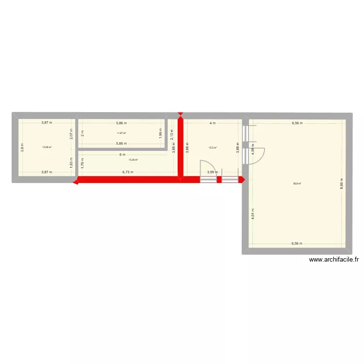 extention  modifiee. Plan de 5 pièces et 113 m²