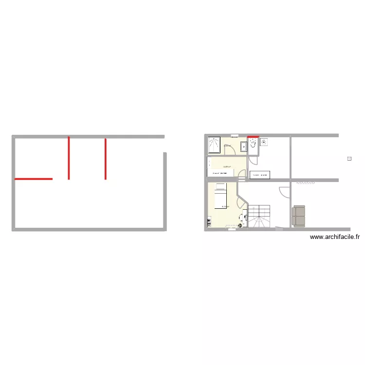 Chassagnes RDC. Plan de 3  et 18 m²