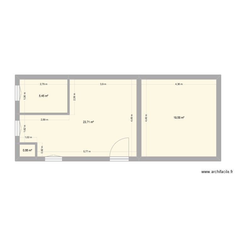 162 RDM P2 RDC. Plan de 4 pièces et 49 m2