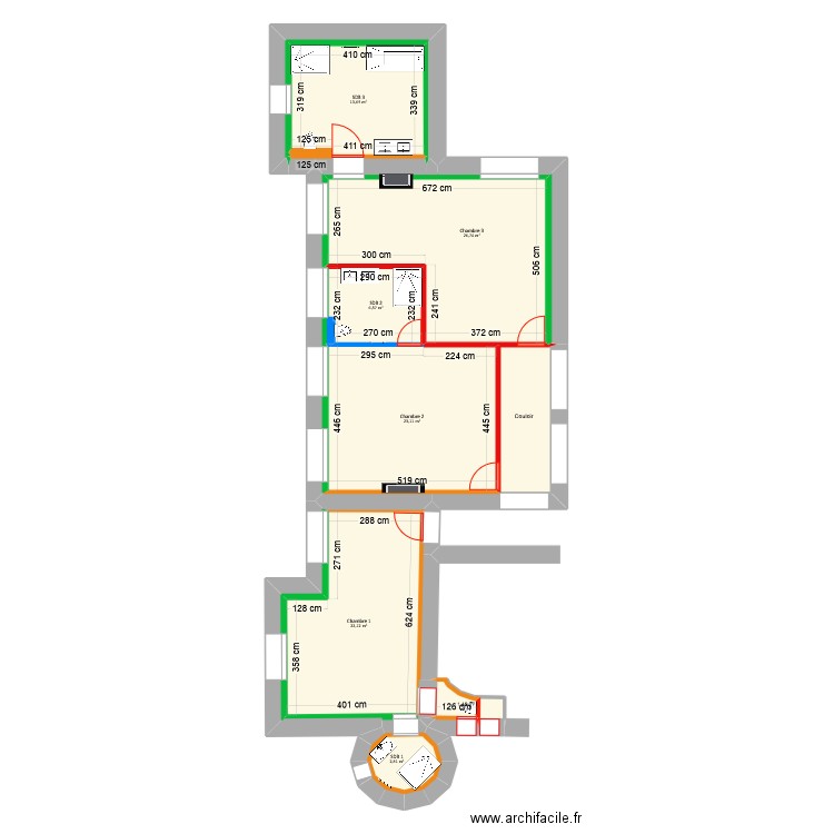 Berthod - Projet 2 chambre d'hôte. Plan de 12 pièces et 131 m2
