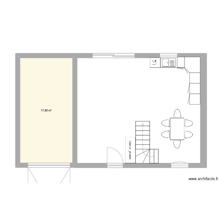 rdc. Plan de 1 pièce et 18 m2