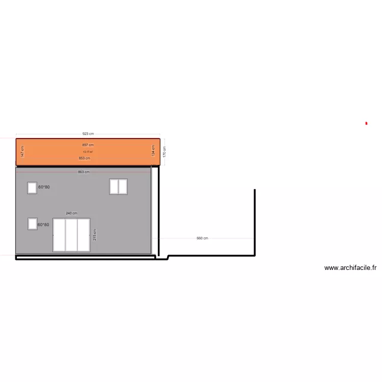 faccade nord 2. Plan de 2  et 13 m²