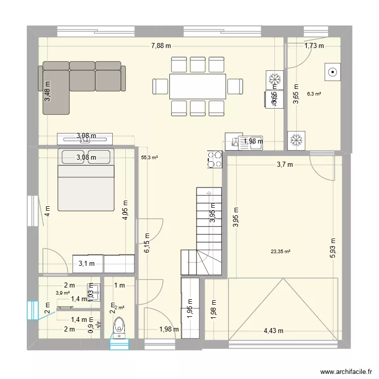 Maison a construire. Plan de 5 Pièces et 91 m²