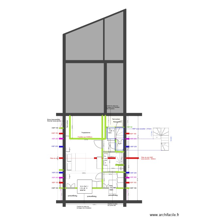 BAUCQ 77 4e étage aménagé V2. Plan de 13 pièces et 93 m2