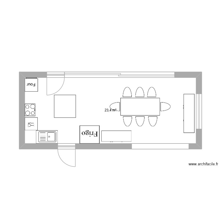 spl cuisine. Plan de 1 pièce et 23 m2