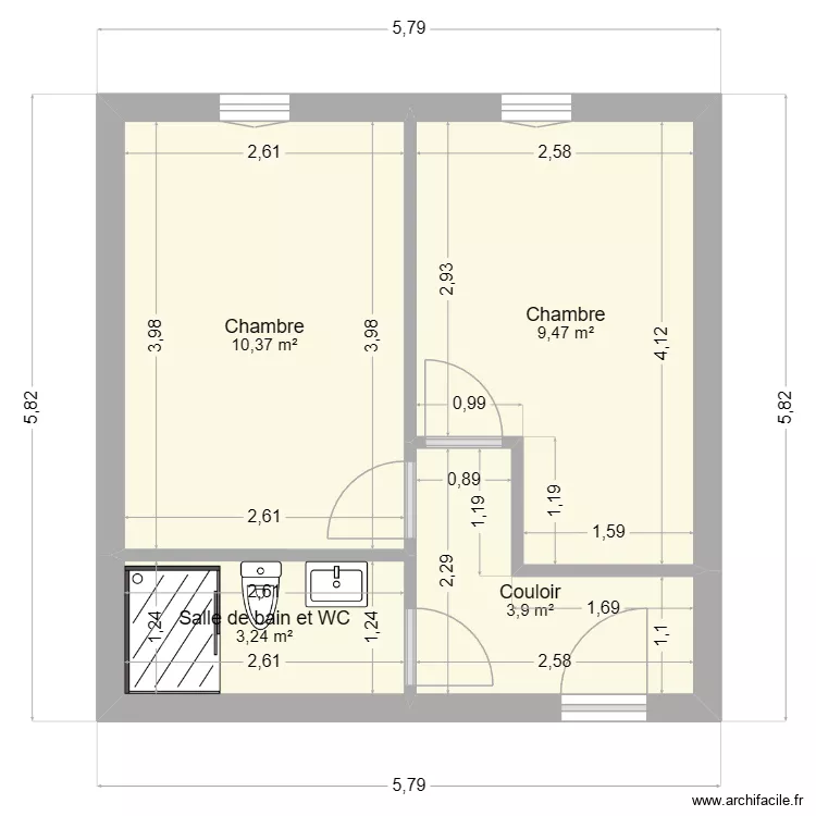 chaumet sam et chambre. Plan de 5  et 55 m²