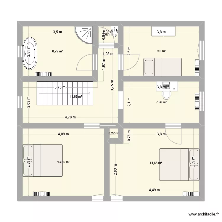 1er etage W. Plan de 8 Pièces et 68 m² 1er etage W. Plan de 8 Pièces et 68 m²