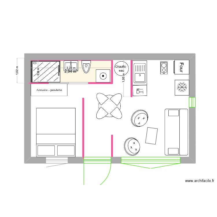 Premier. Plan de 1 pièce et 3 m2