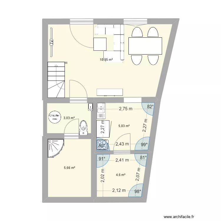 haubourdun. Plan de 5  et 38 m²