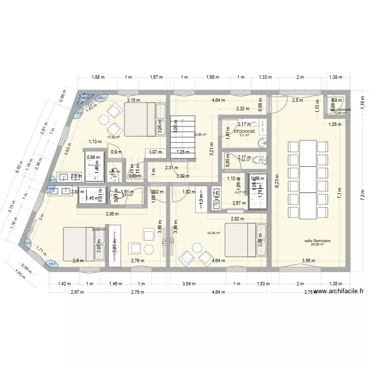 nouveau &eacute;tage 1. Plan de 11 Pièces et 107 m²