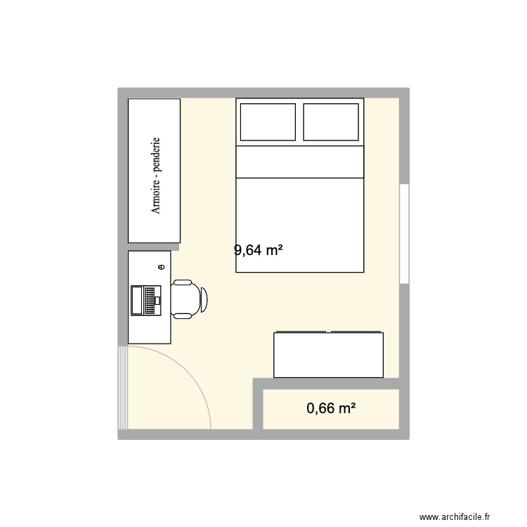 chambre n. Plan de 2 pièces et 10 m2