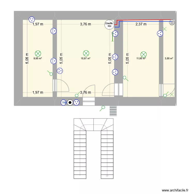 APP 2 EXISTANT. Plan de 4 Pièces et 45 m²