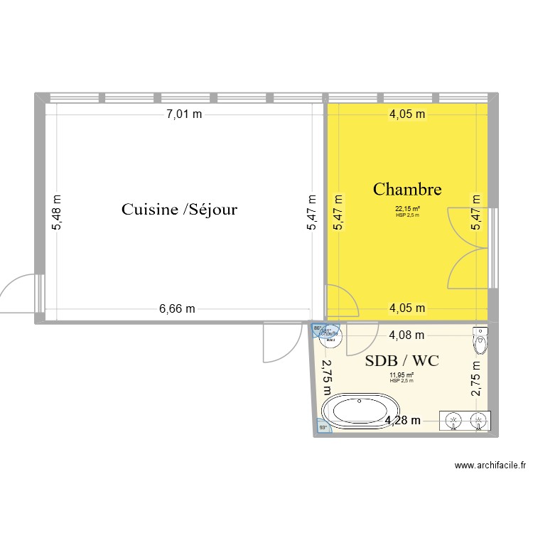 PESSAC AVEC COTES. Plan de 2 pièces et 34 m2