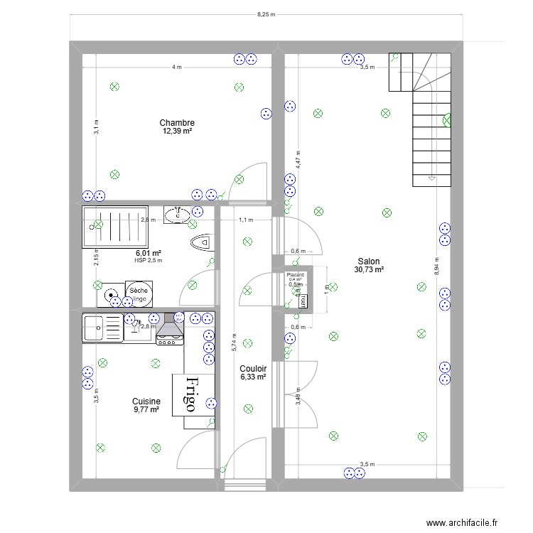 Plan maison Hasan RDC. Plan de 6 pièces et 66 m2