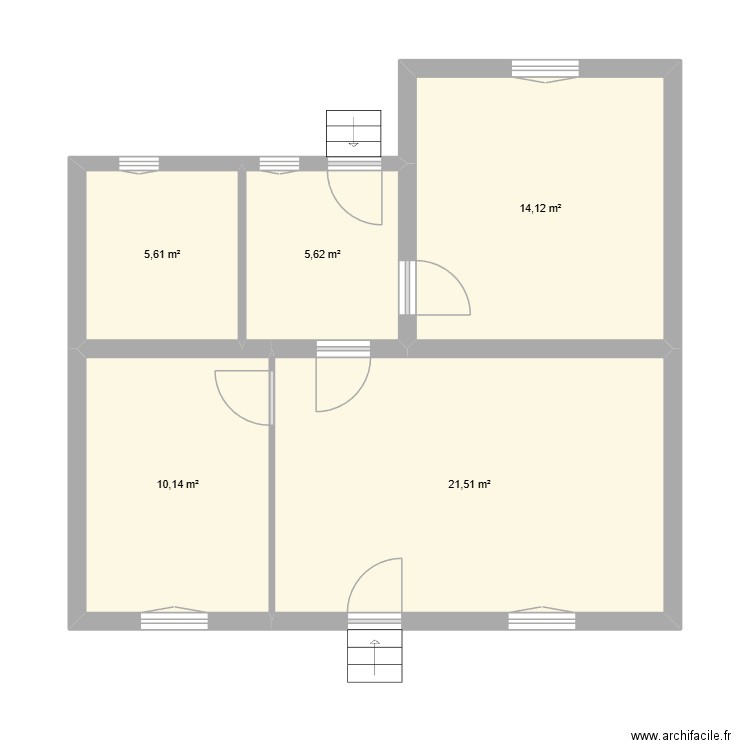 RDC future/avant modif. Plan de 5 pièces et 57 m2