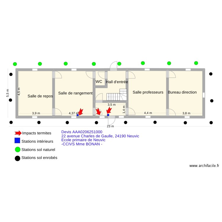 Ecole primaire Neuvic. Plan de 5 pièces et 101 m2