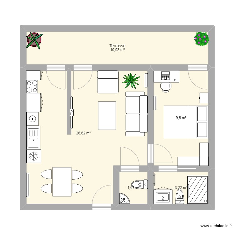 APPART T1 2. Plan de 5 pièces et 52 m2