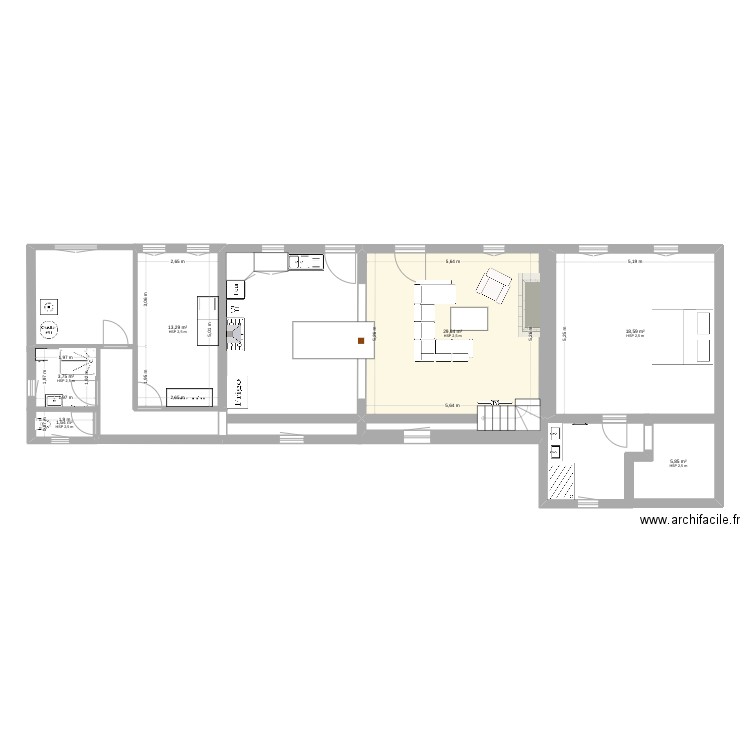 longère. Plan de 6 pièces et 81 m2