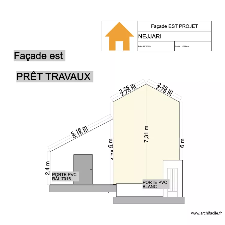 Fa&ccedil;ade EST PROJET. Plan de 