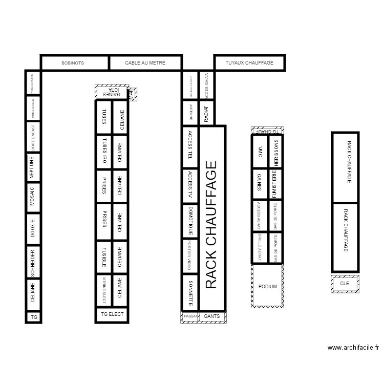 ELECTRICITE + CHAUFFAGE. Plan de 45 pièces et 41 m2