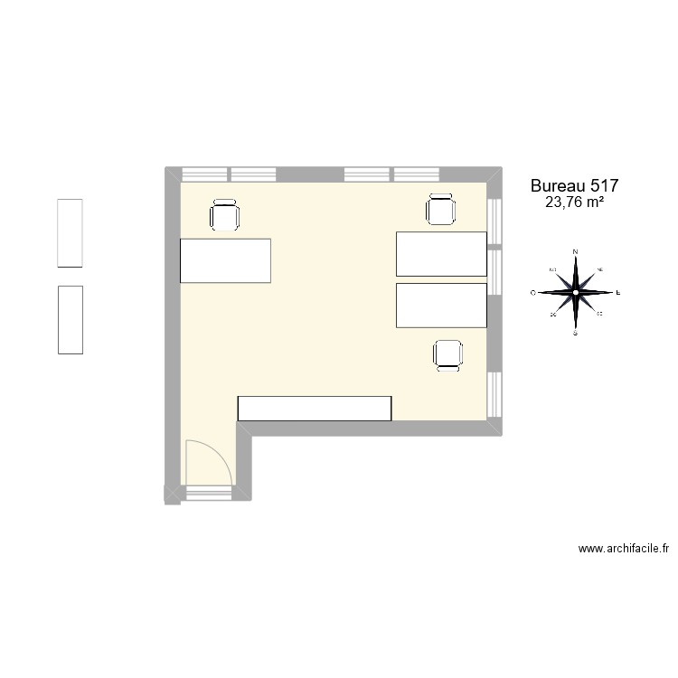 Bureau R 517. Plan de 1 pièce et 24 m2