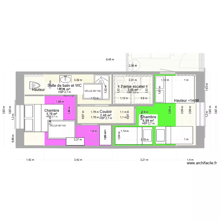 Agrandissement Portiragnes V4. Plan de 13  et 72 m²