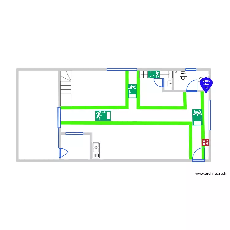 entrepot. Plan de 1  et 57 m²