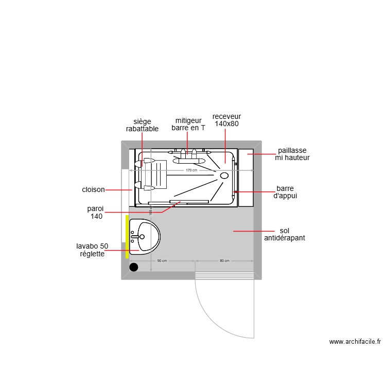 bardon. Plan de 1 pièce et 3 m2