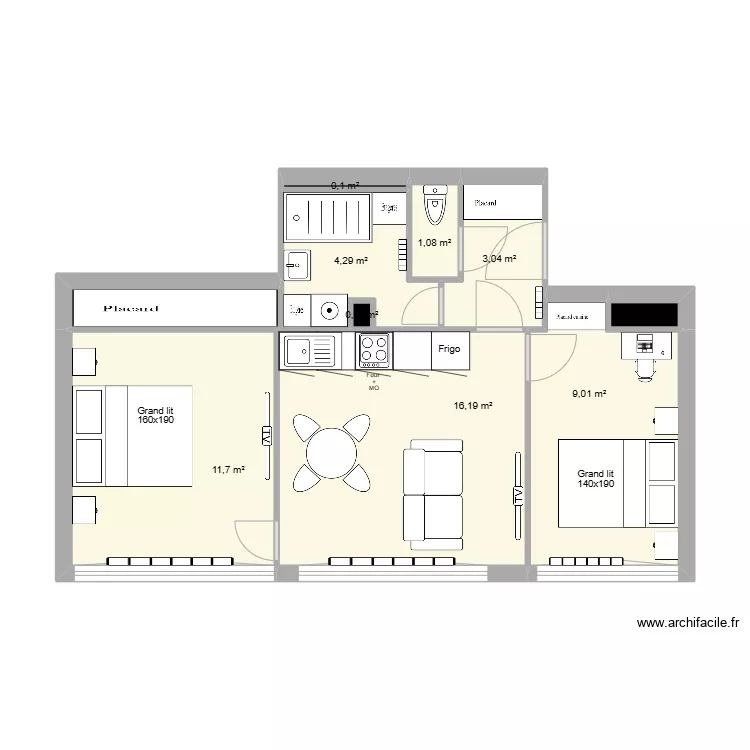T&C - Version T3 meubl&eacute;. Plan de 