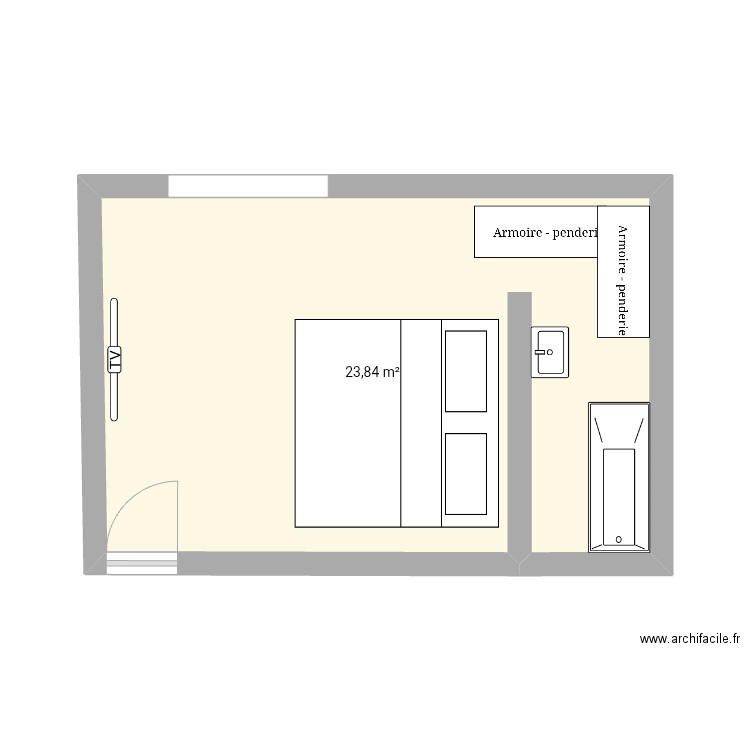 chambre. Plan de 1 pièce et 24 m2