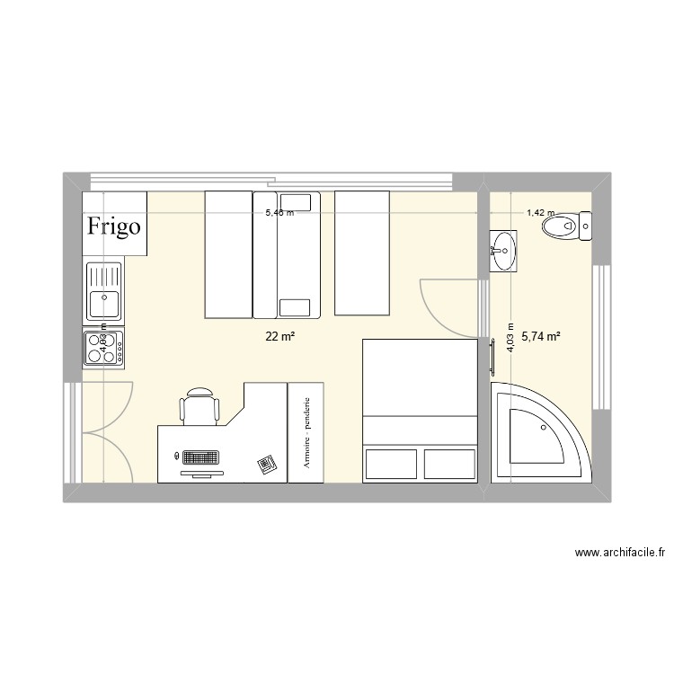 maison 4*8 1. Plan de 2 pièces et 28 m2