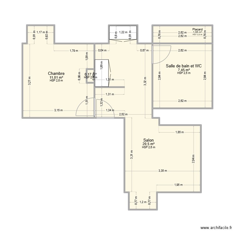 letac. Plan de 5 pièces et 41 m2
