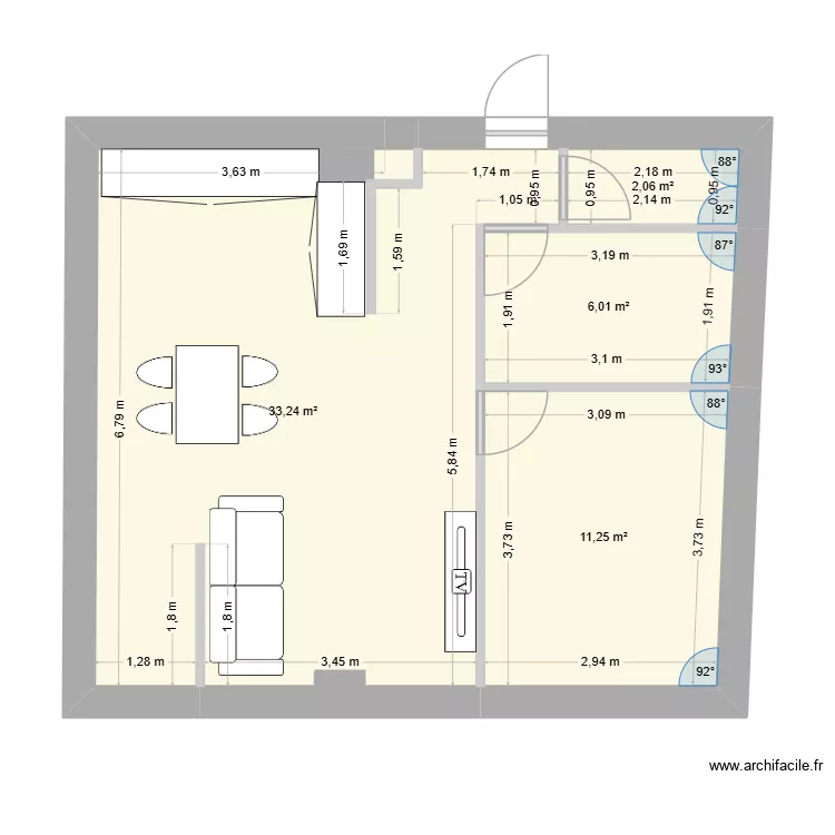 appartement rdc. Plan de 4  et 53 m²