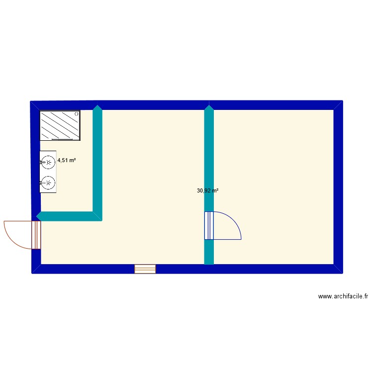 maison donges. Plan de 2 pièces et 35 m2