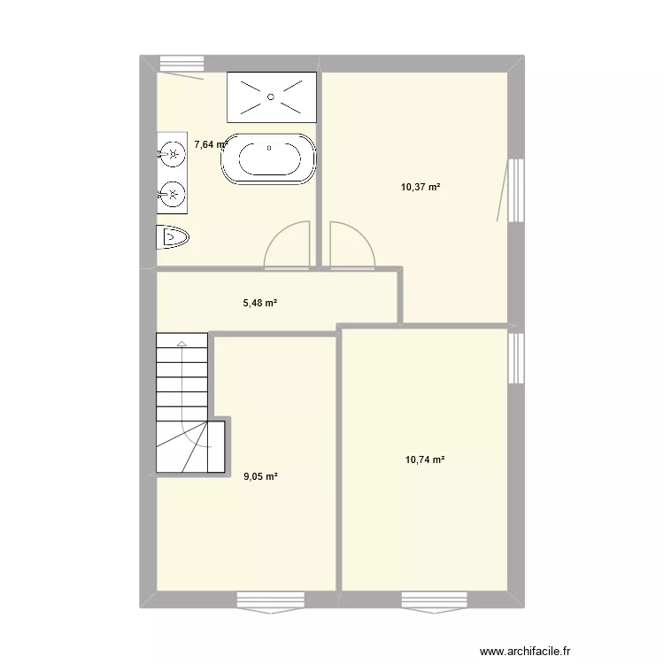 Etage avec cloisons. Plan de 5 pièces et 43 m² Etage avec cloisons. Plan de 5 pièces et 43 m²