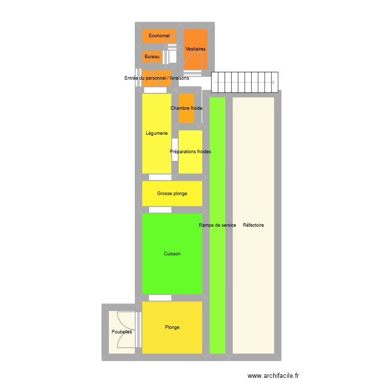 cuisine collège. Plan de 13 pièces et 50 m2