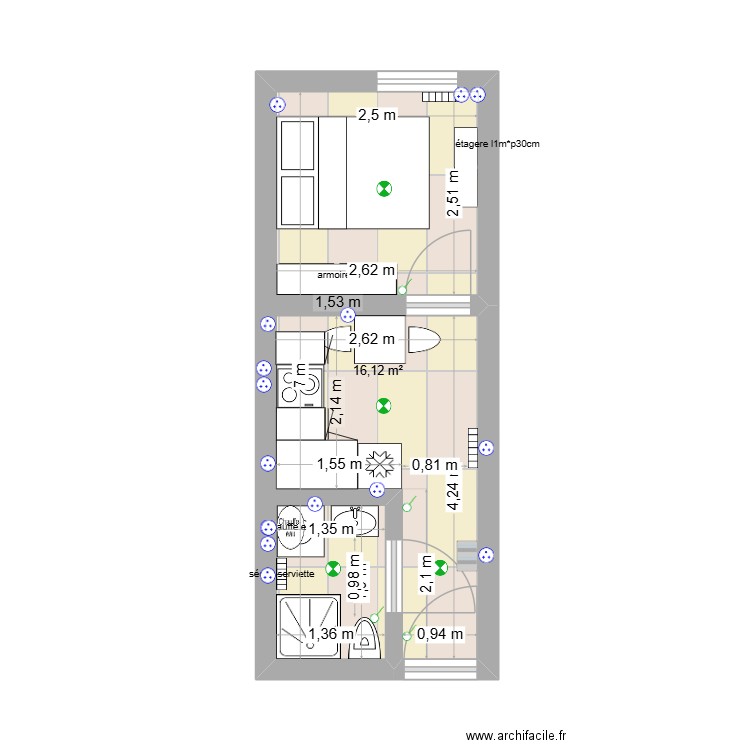 box_studio5. Plan de 1 pièce et 16 m2