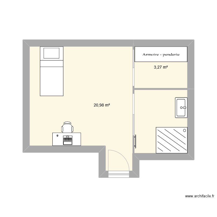 chambre 3 avec dressing et lit 90 3. Plan de 2 pièces et 24 m2