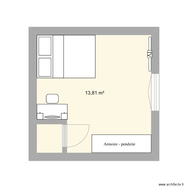 chambre Tess. Plan de 1 pièce et 14 m2
