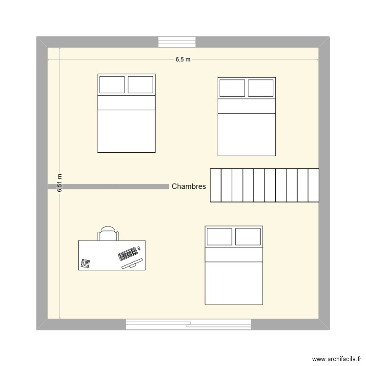 chambre etage. Plan de 1 pièce et 42 m2