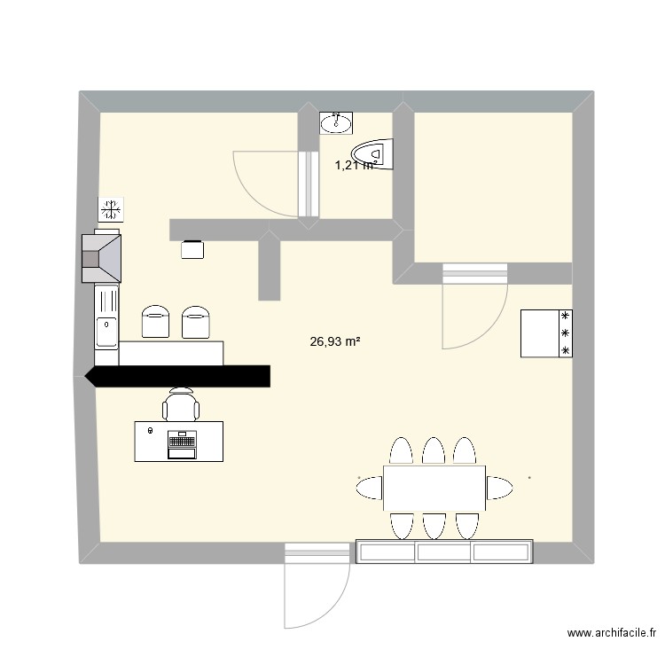 agencer l'unité commercial. Plan de 2 pièces et 28 m2