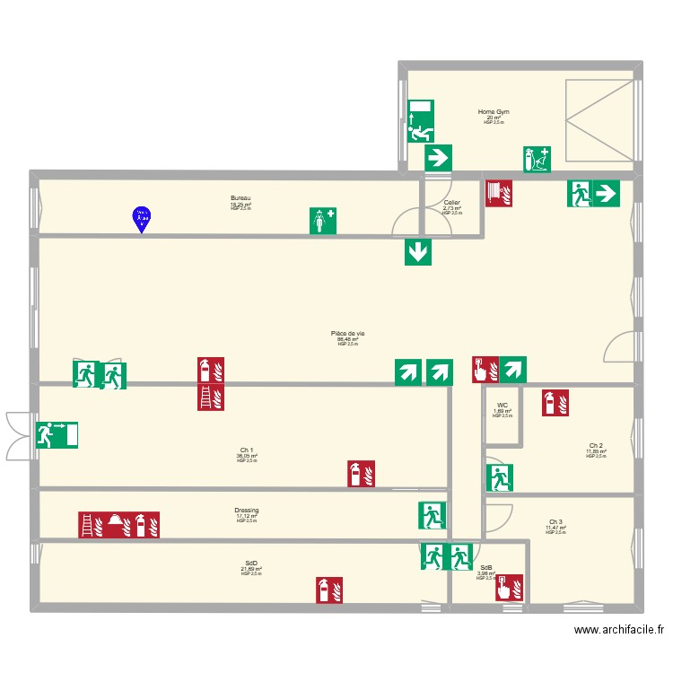 Plan 13x9 Vierge. Plan de 11 pièces et 231 m2