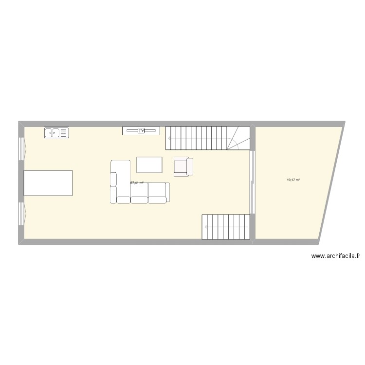 1er. Plan de 2 pièces et 77 m2