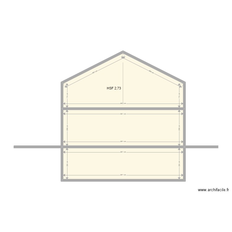 Modèle coupe Cave rez  grenier. Plan de 3 pièces et 66 m2