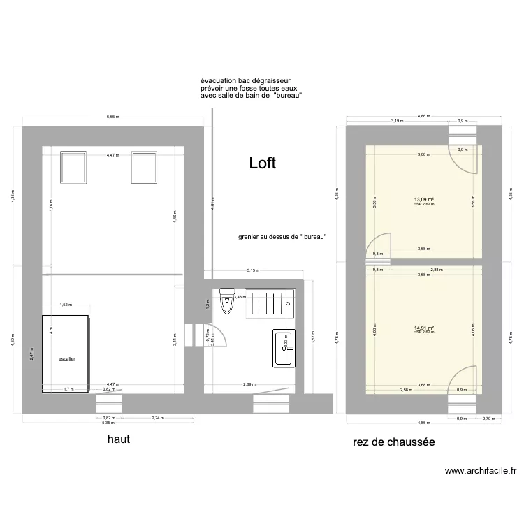 Loft plan masse bas et haut cot&eacute;. Plan de 