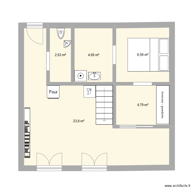 plan 2. Plan de 5 pièces et 43 m2