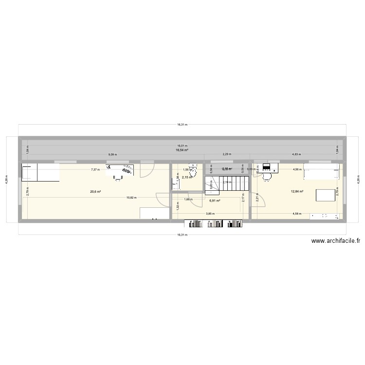 Perez v04 chambre a gauche. Plan de 6 pièces et 60 m2