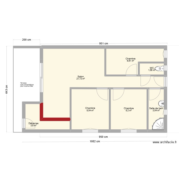 Deveil. Plan de 7 pièces et 54 m2