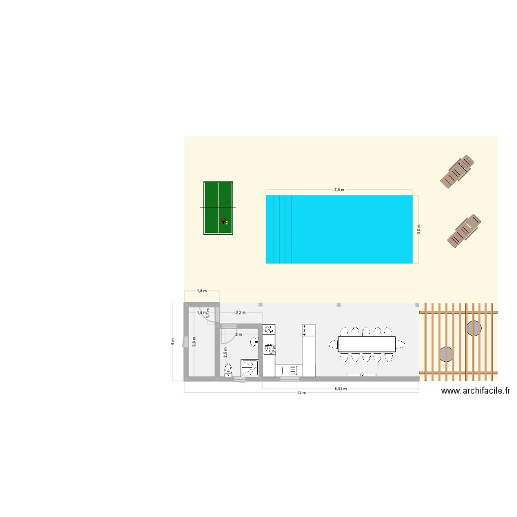 Extérieur 2. Plan de 2 pièces et 10 m2