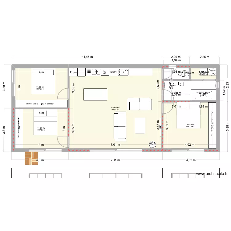 Projet Corse Initial. Plan de 5  et 82 m²